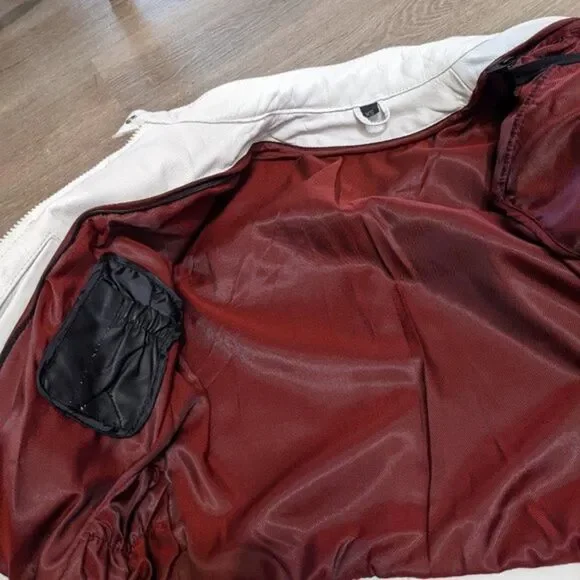 Leather jacket Jamin white with pink and silver stripe removable lining XS - Picture 11 of 12